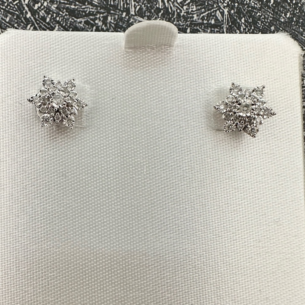 Sterling Silver Diamond Flower Stud Earrings